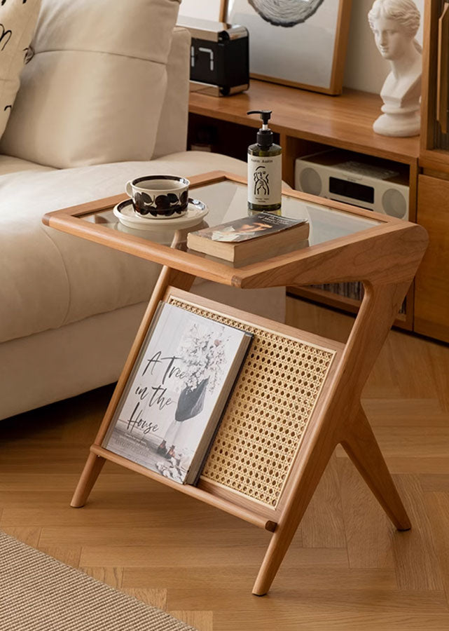 Cote Solid Wood and Rattan Side Table