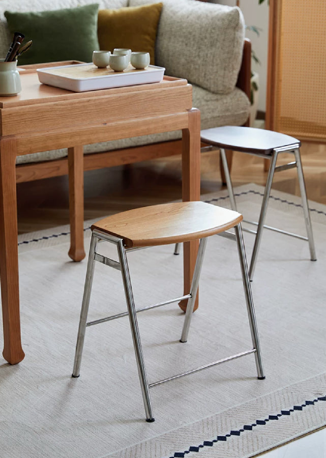 Stackable Solid Wood Stool with Stainless Steel Legs