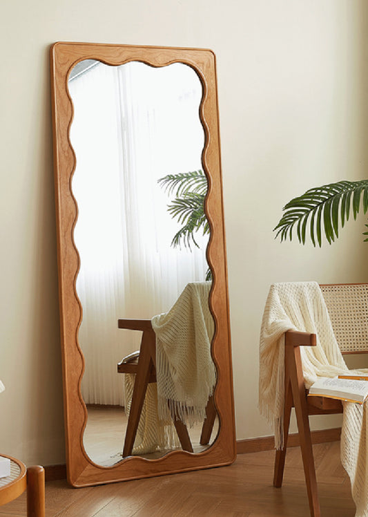 Solid Wood Mirror with Wavy Frame