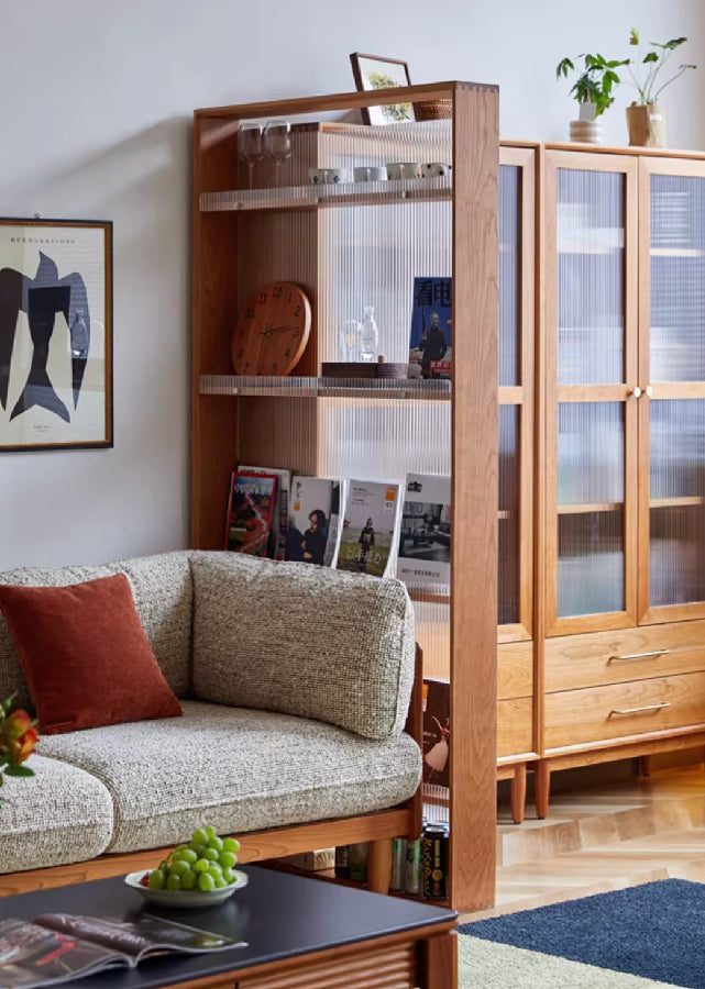 Solid Wood and Fluted Glass Partition