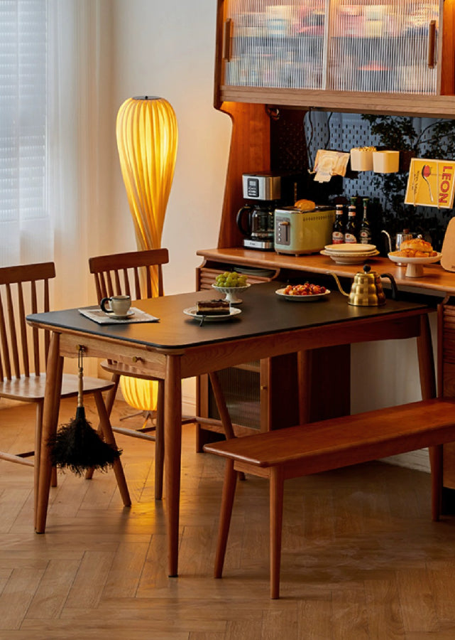 Lex Rectangular Solid Wood and Sintered Stone Table