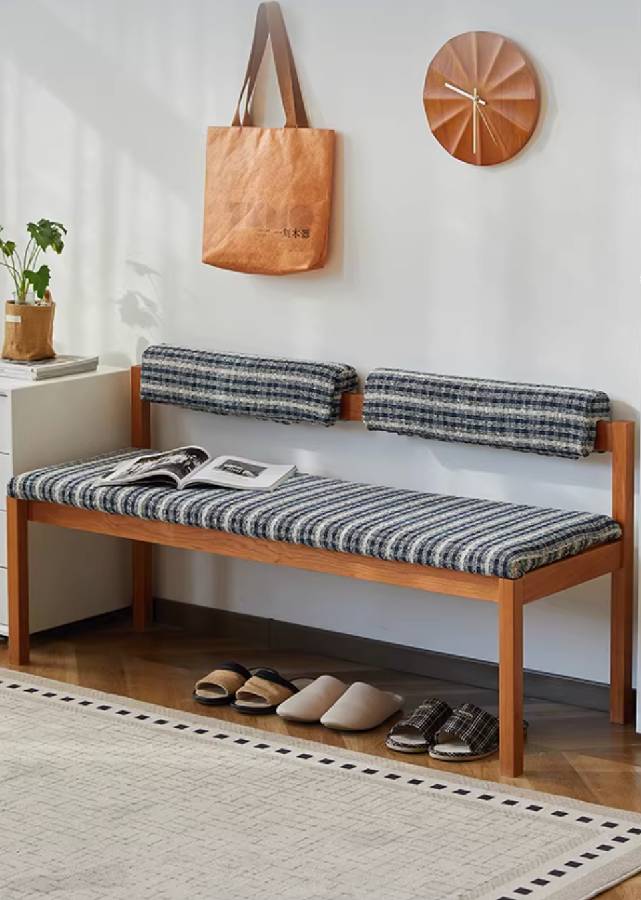 Solid Wood Bench with Cushion Back
