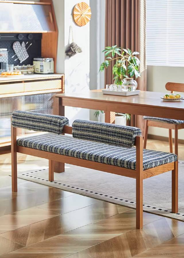Solid Wood Bench with Cushion Back