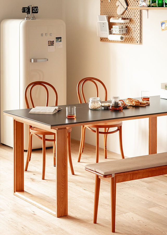 Couno Solid Cherry Wood and Sintered Stone Table, black colour