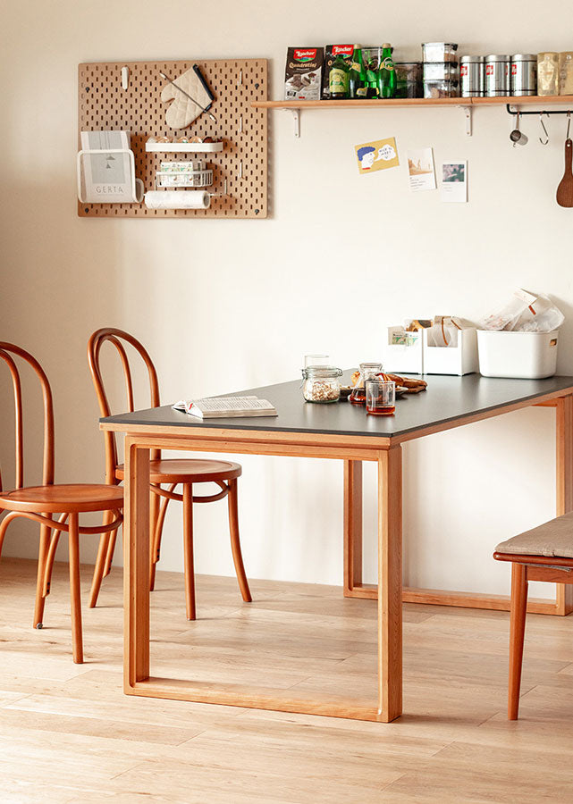 Couno Solid Cherry Wood and Sintered Stone Table, black colour