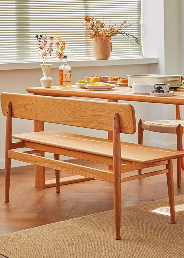 Linea Solid Cherry Wood Bench with Backrest