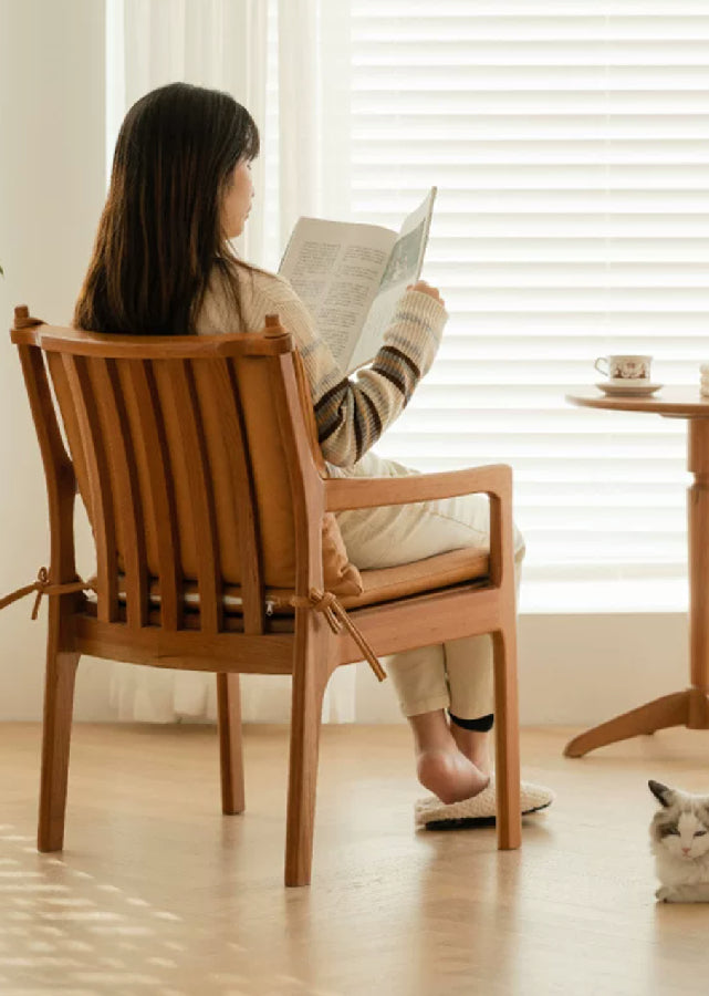 Solid Wood Chair with Armrest and Cushion