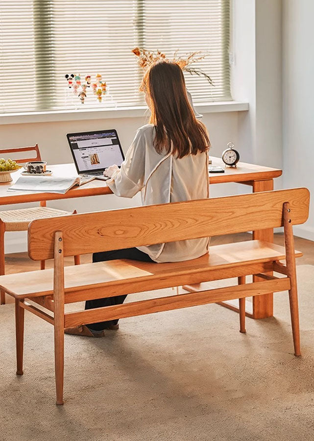 Linea Solid Cherry Wood Bench with Backrest