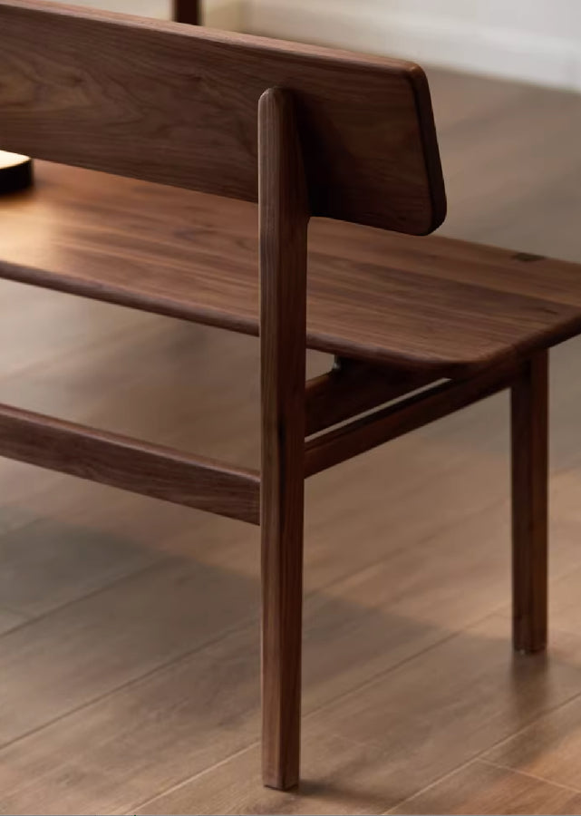 Solid Dark Walnut Bench with Back