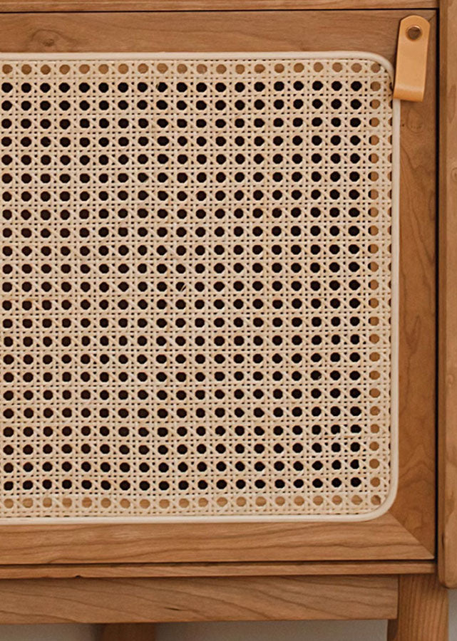 Fute Solid Cherry Wood Corner Cabinet, close up of rattan