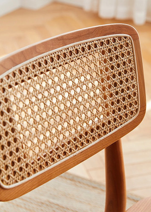 Levo Solid Cherry Wood Chair with Rattan Backrest, close up of rattan