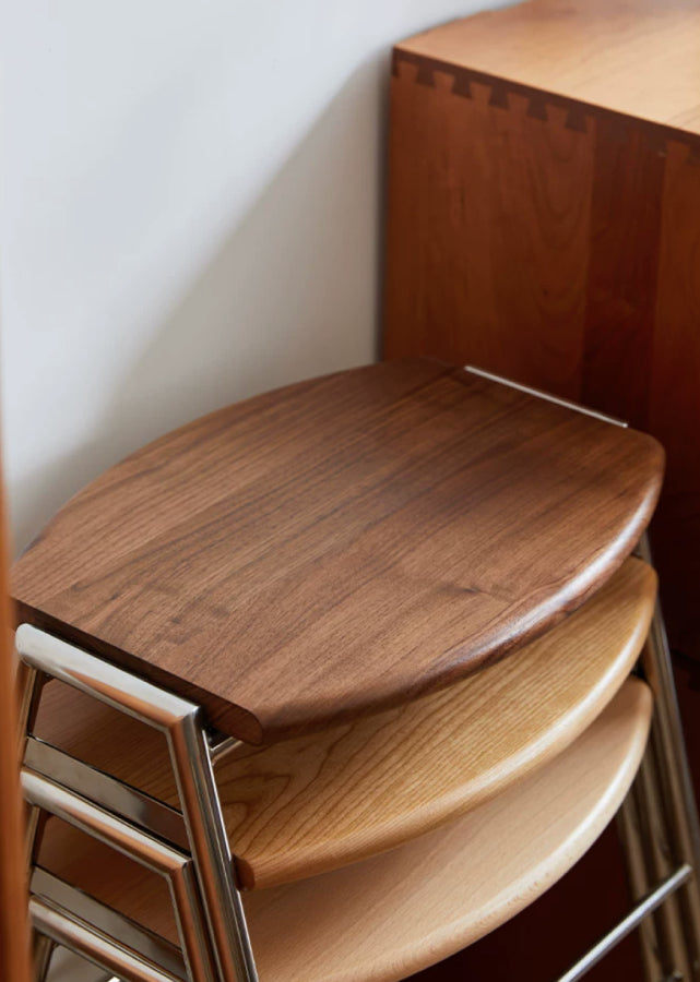 Stackable Solid Wood Stool with Stainless Steel Legs