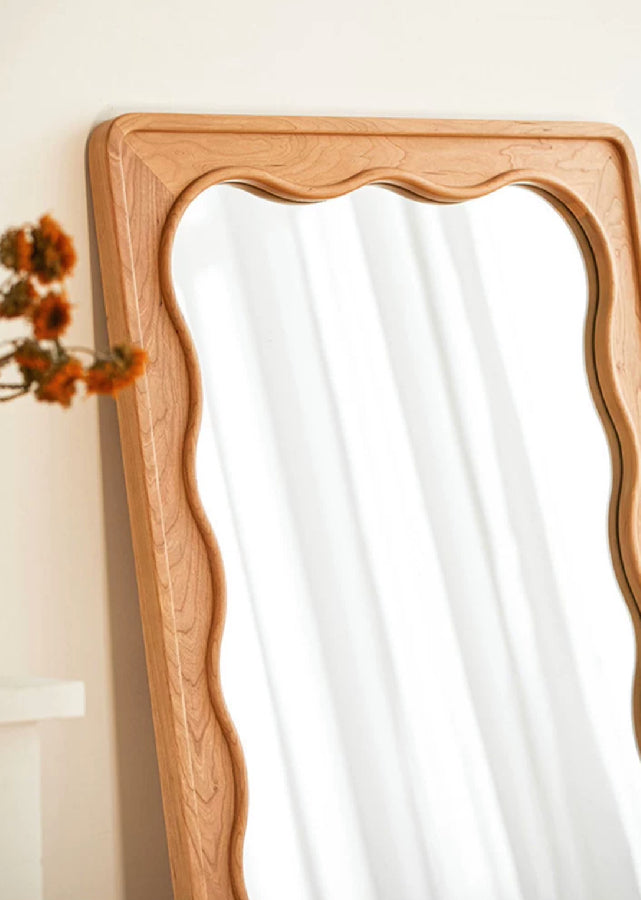 Solid Wood Mirror with Wavy Frame