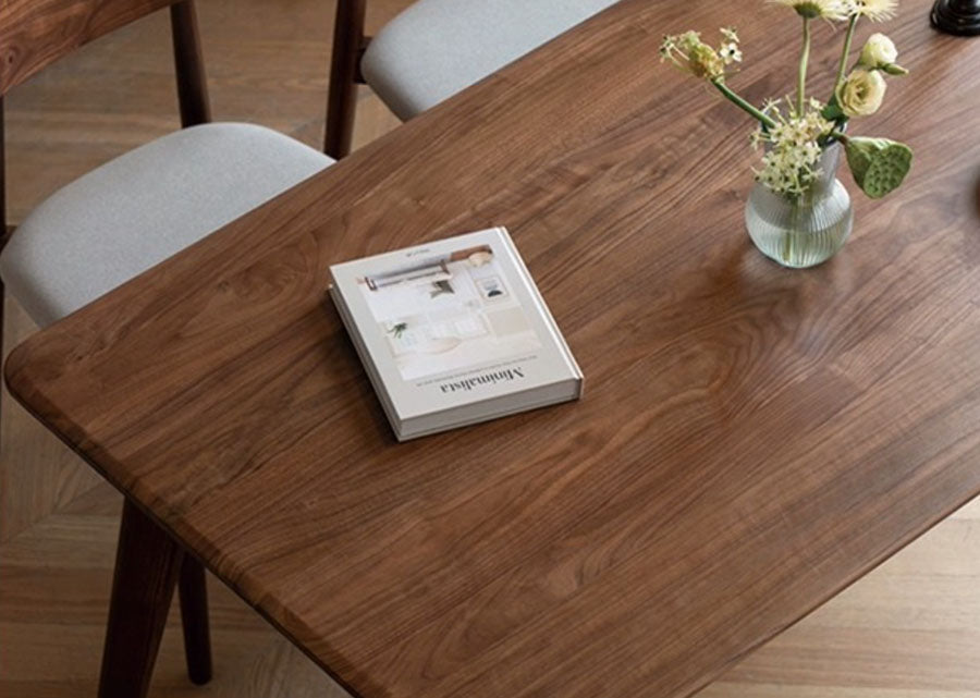 Faber Solid Dark Walnut Dining Table, close up of table top