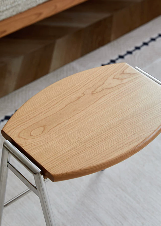 Stackable Solid Wood Stool with Stainless Steel Legs