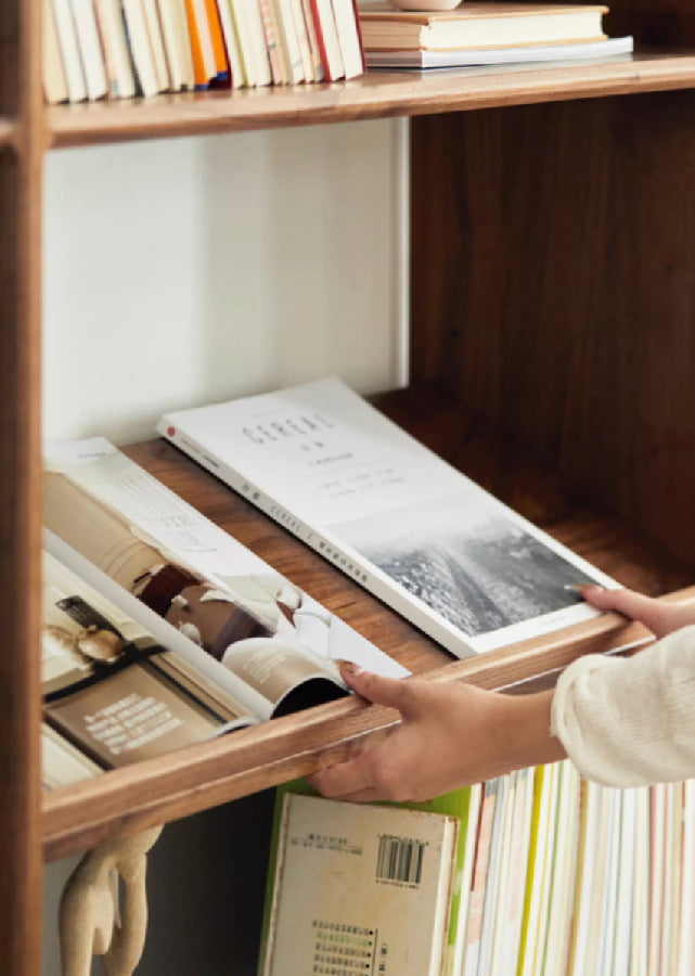 Full-Wall Solid Wood Open Bookshelves V2
