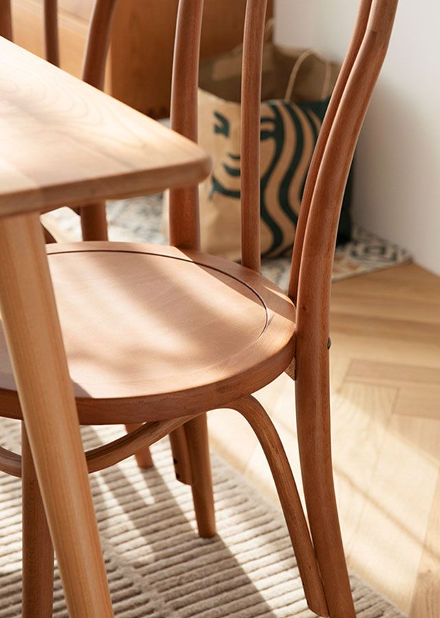 Loop Solid Beech Chair, close up of wooden seat
