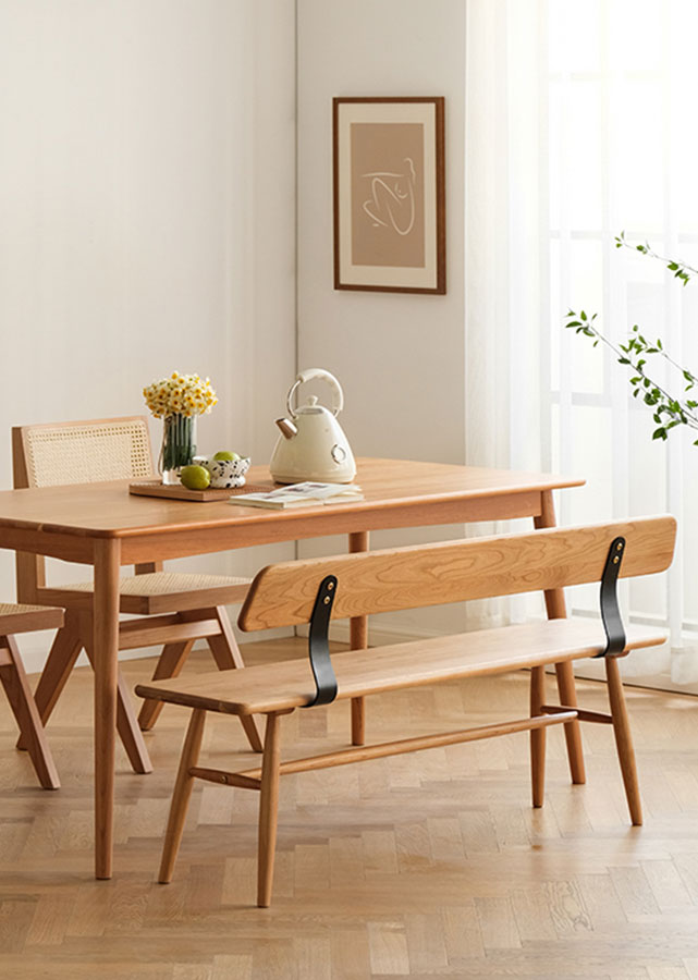 Chocolate Solid Cherry Wood Bench with Back