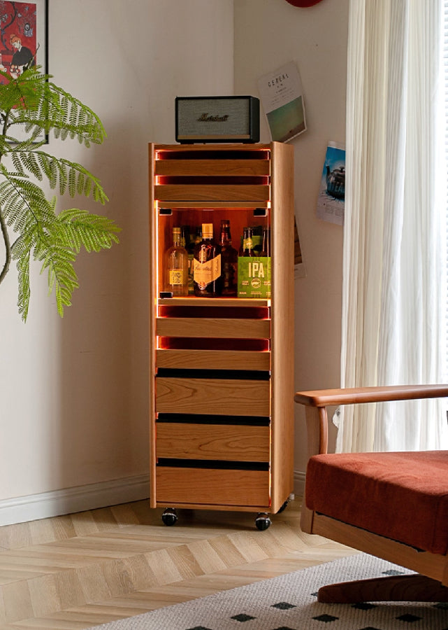 Solid Wood Tall Drawer Chest with Wheels