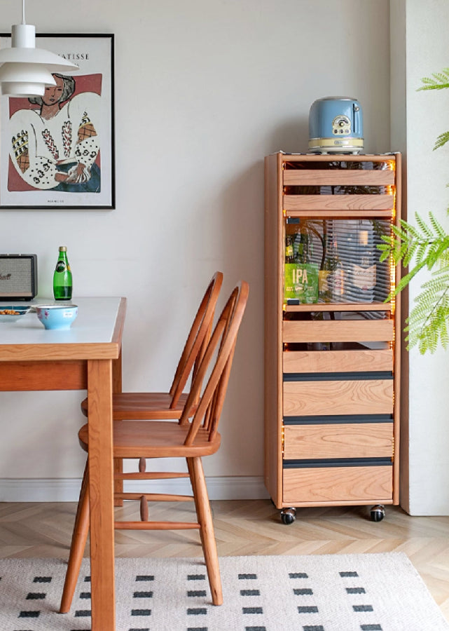 Solid Wood Tall Drawer Chest with Wheels