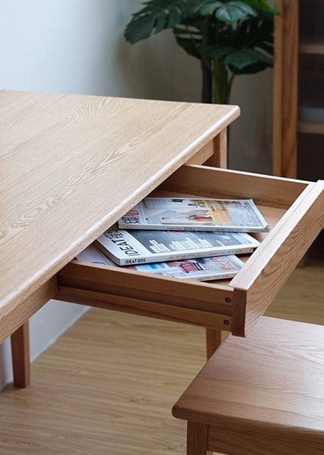 Clair Solid Oak Study Table, with drawer open
