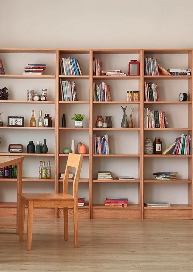 Full-Wall Solid Wood Open Bookshelves