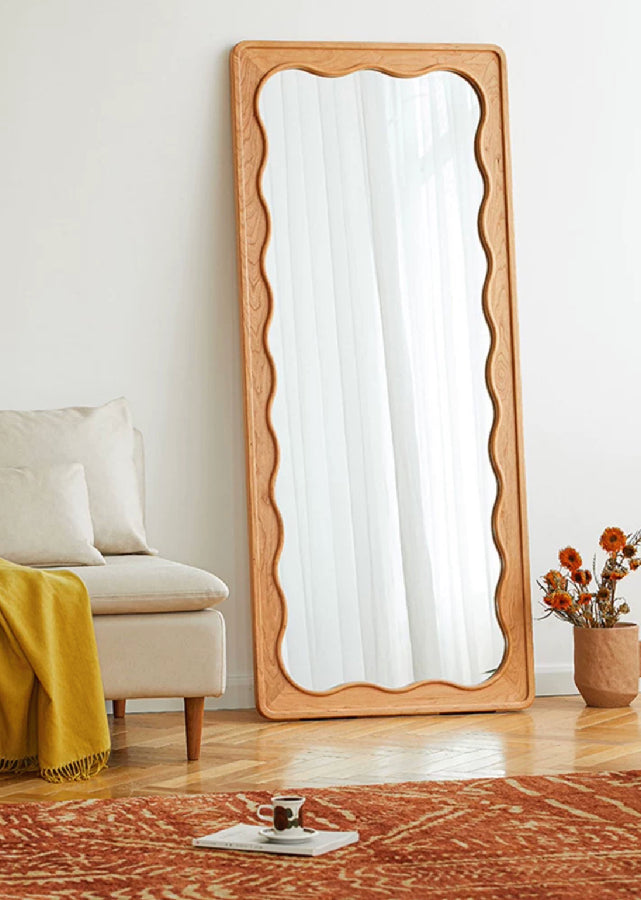 Solid Wood Mirror with Wavy Frame