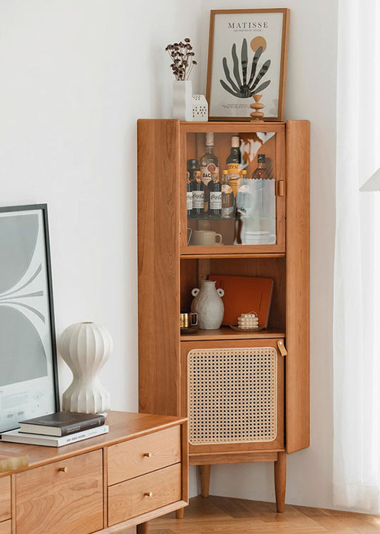 Fute Solid Cherry Wood Corner Cabinet