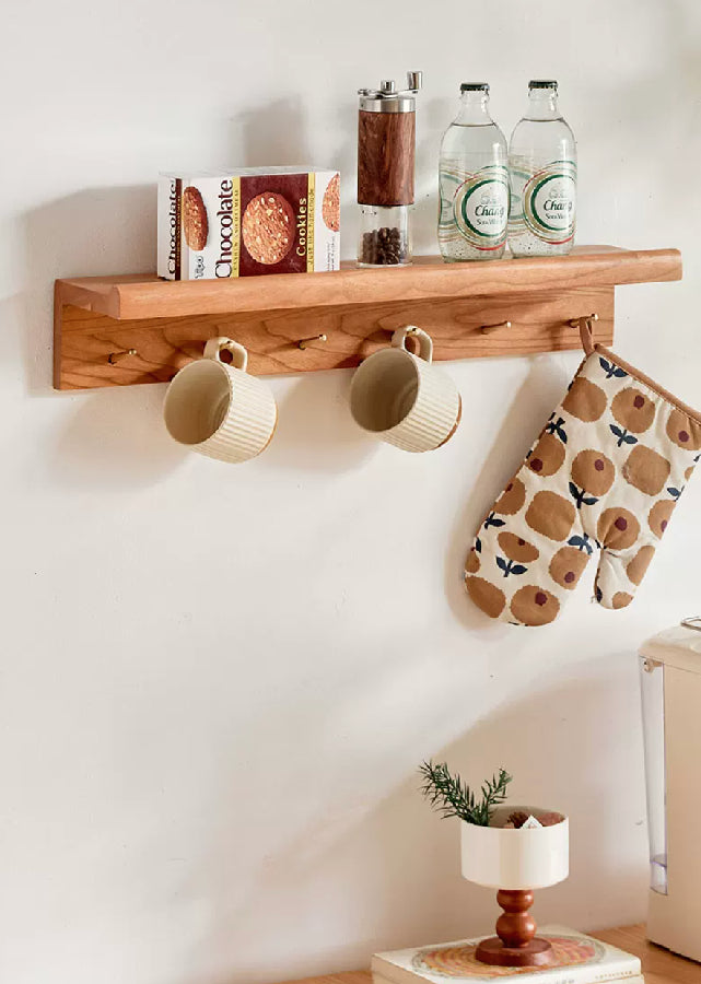 Sierras Solid Wood Wall Shelf with Hooks