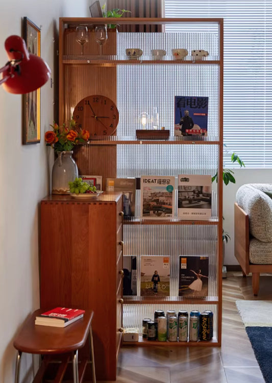 Solid Wood and Fluted Glass Partition