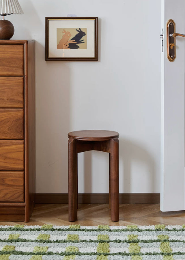 Stackable Solid Wood Round Stool (Walnut)