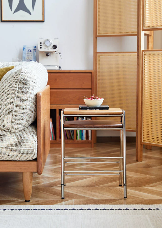 Stackable Solid Wood Stool with Stainless Steel Legs