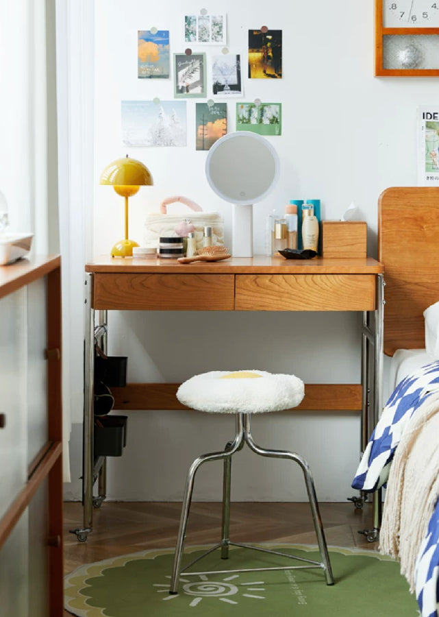 Solid Wood Table with Stainless Steel Legs (Adjustable Height)