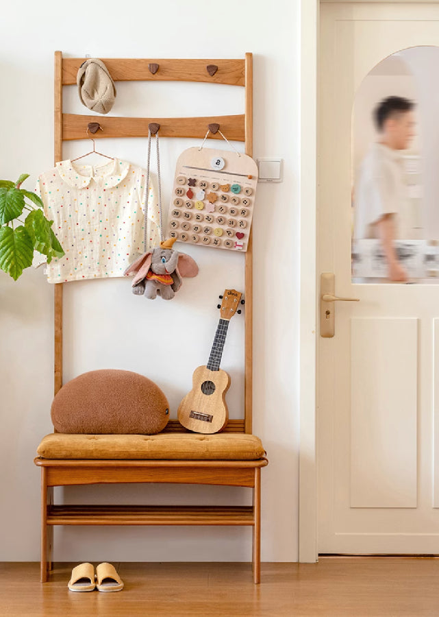 Solid Wood Foyer Bench with Rack