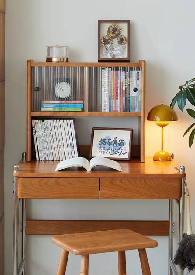 Solid Wood Tabletop Shelf with Closed Storage