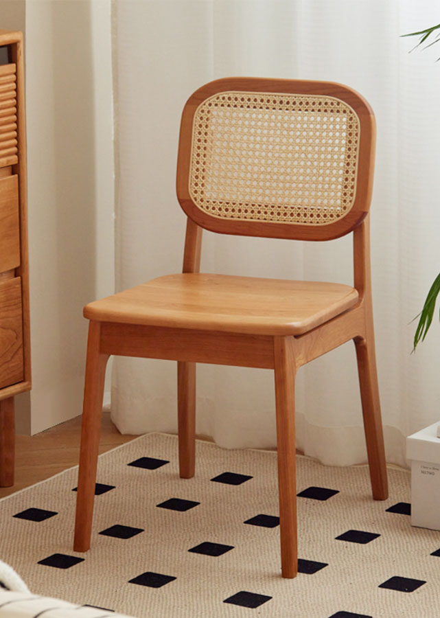 Lata Solid Cherry Wood and Rattan Chair