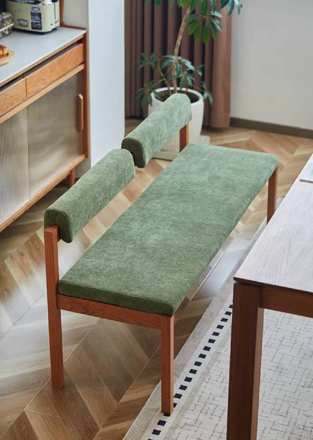 Solid Wood Bench with Cushion Back