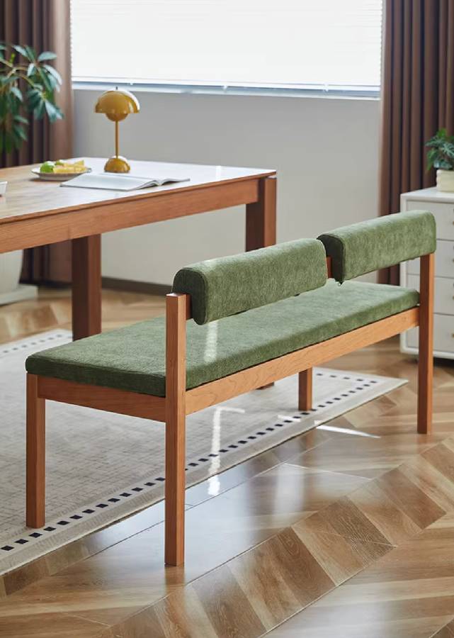 Solid Wood Bench with Cushion Back