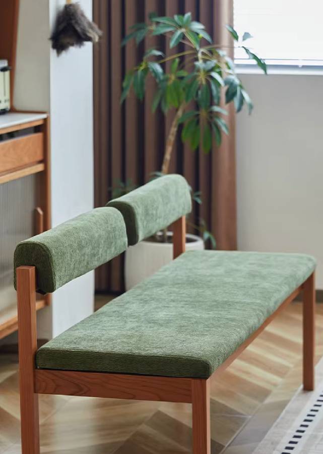 Solid Wood Bench with Cushion Back