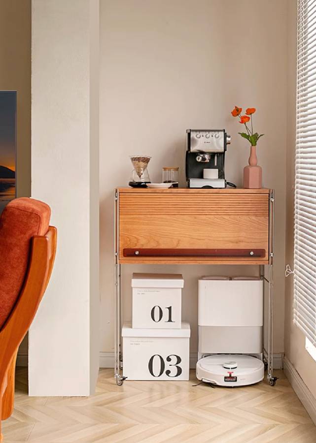 Solid Wood and Stainless Steel Sideboard with Wheels
