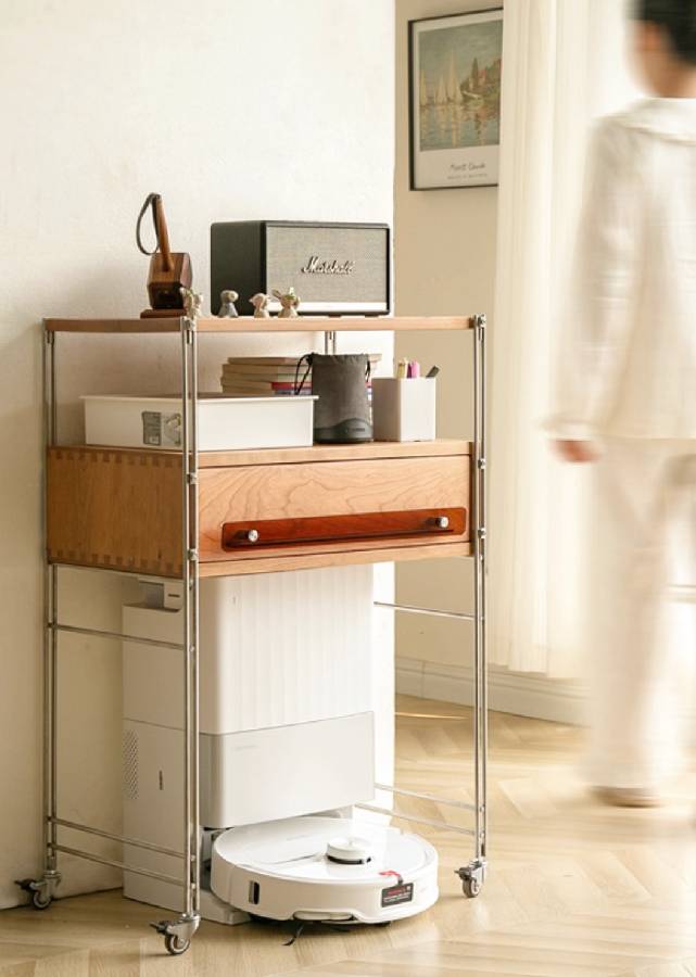 Solid Wood and Stainless Steel Sideboard with Wheels