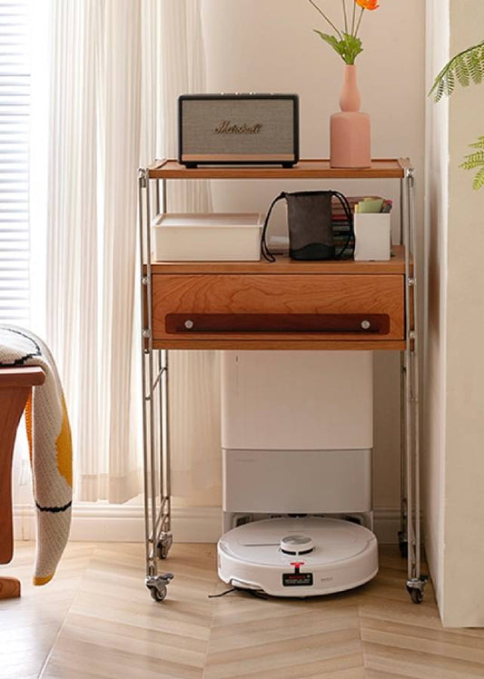 Solid Wood and Stainless Steel Sideboard with Wheels