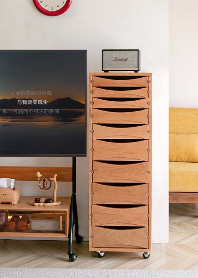 Solid Wood Tall Drawer Chest with Wheels