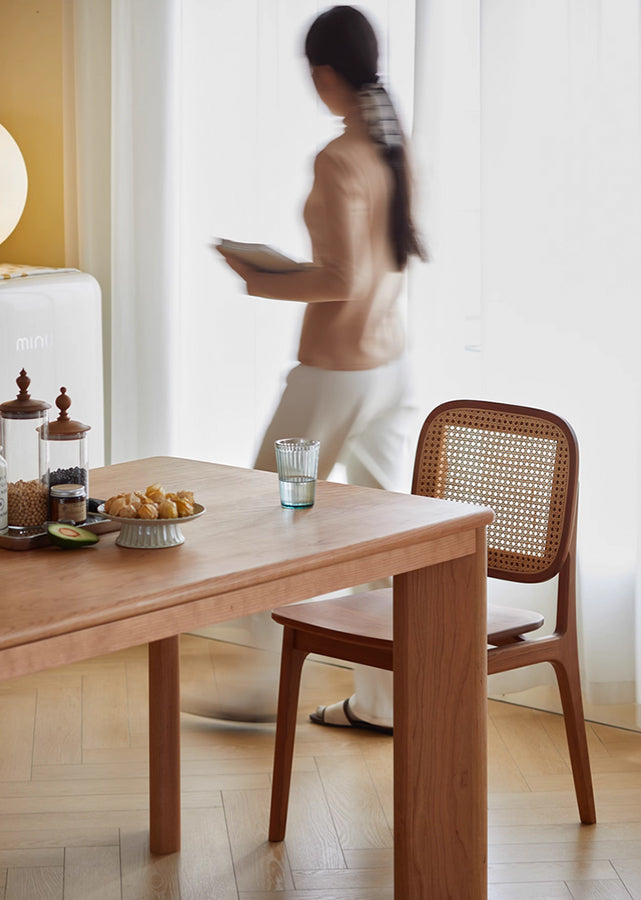 Audax Solid Cherry Wood Dining Table, close up