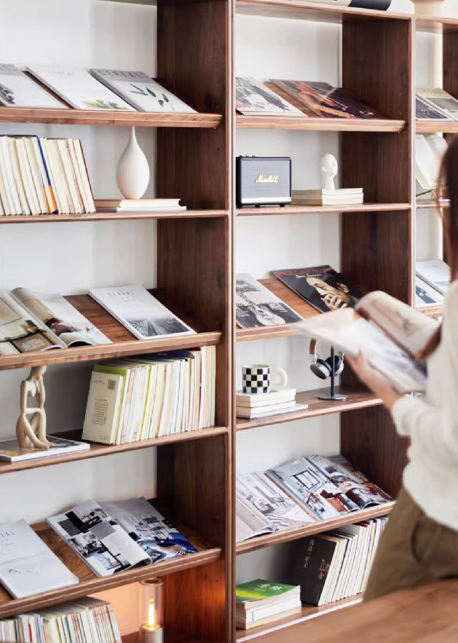 Full-Wall Solid Wood Open Bookshelves V2