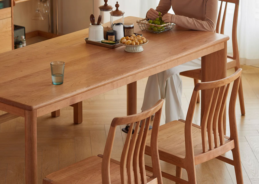 Audax Solid Cherry Wood Dining Table, close up