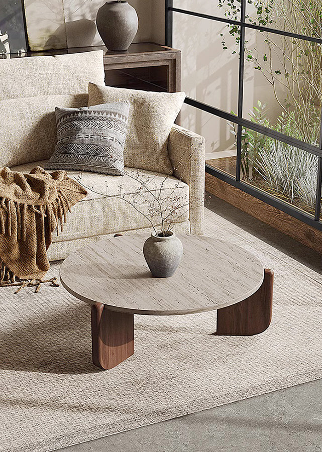 Natural Stone & Solid Wood Coffee Table