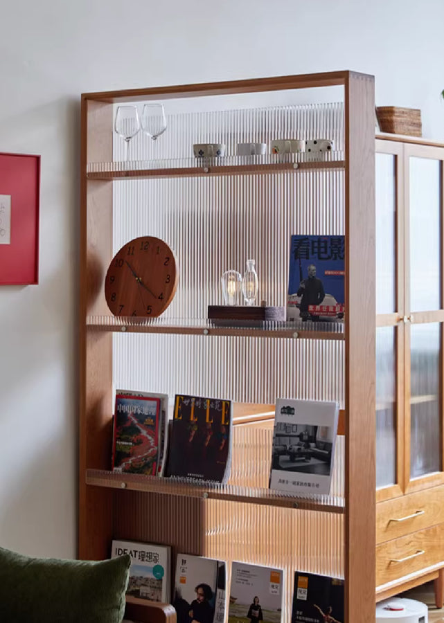 Solid Wood and Fluted Glass Partition