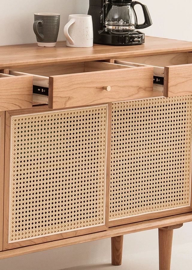 Lujo Solid Wood and Rattan Sideboard