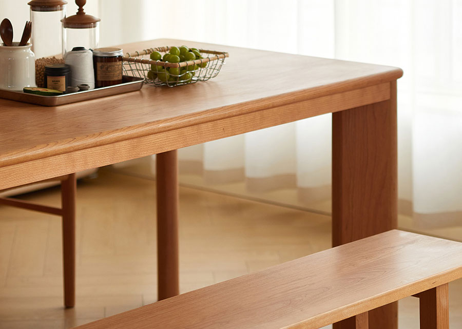 Audax Solid Cherry Wood Dining Table, close up